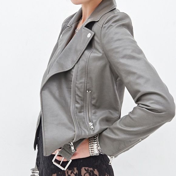 Forever 21 Jackets & Blazers - Grey Faux Leather Moto Jacket